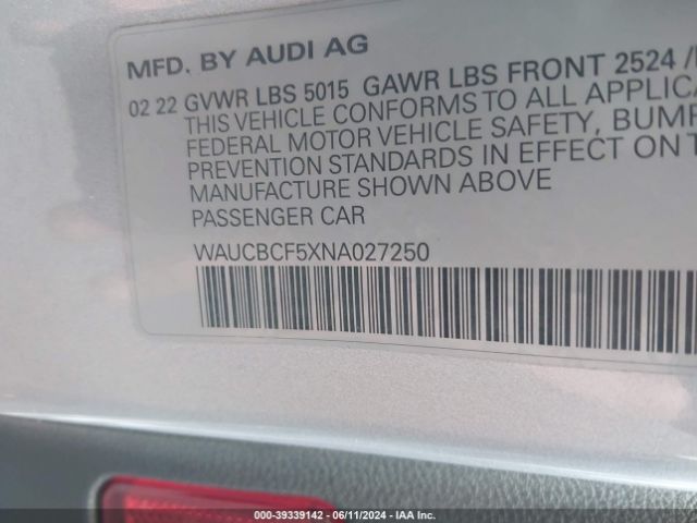 WAUCBCF5XNA027250 Audi A5 Sportback Premium Plus 40 Tfsi Quattro S Tronic