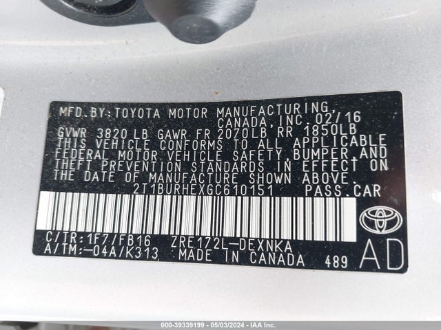 Toyota COROLLA LE 2016 2T1BURHEXGC610151 Image 9