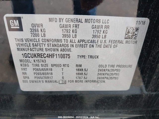 Chevrolet Silverado 1500 2lt 2017 1GCUKREC4HF110075 Image 9