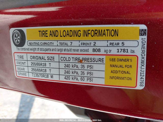 Chevrolet Traverse 1lt 2018 1GNERGKWXJJ124768 Image 9