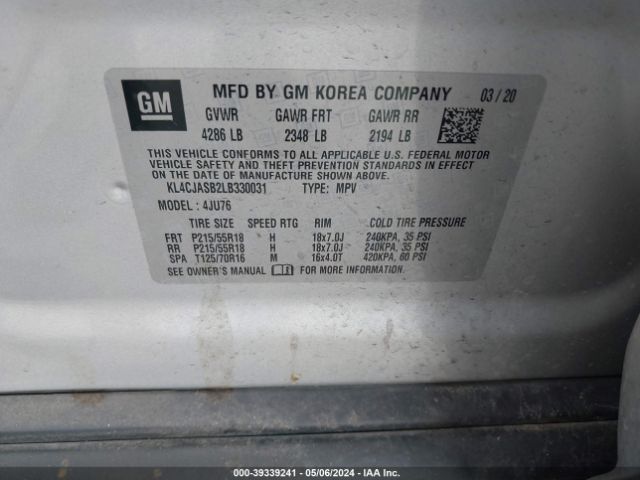 KL4CJASB2LB330031 Buick Encore Fwd Preferred