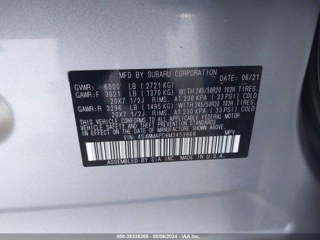 Subaru Ascent Limited 2021 4S4WMAPD6M3459868 Image 9