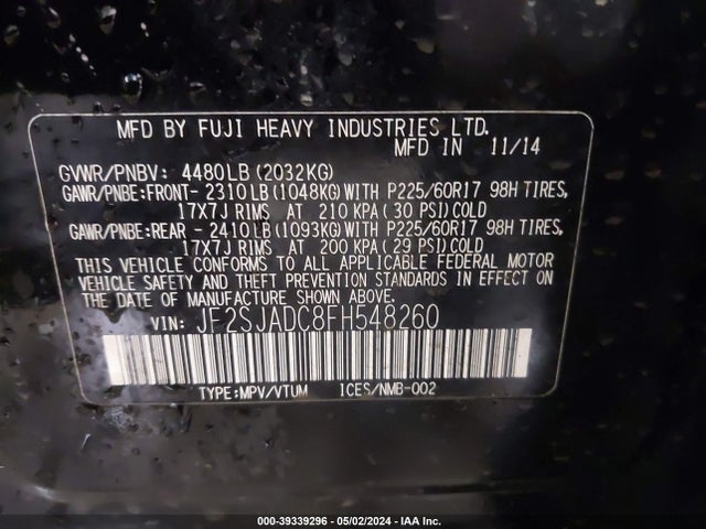 Subaru Forester 2.5i Premium 2015 JF2SJADC8FH548260 Image 9