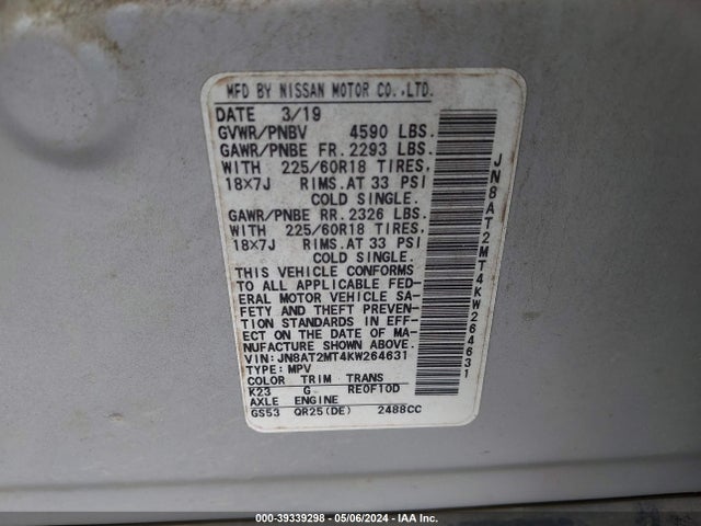 Nissan ROGUE SV 2019 JN8AT2MT4KW264631 Image 9