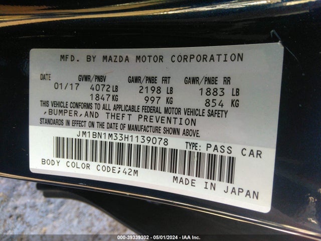 JM1BN1M33H1139078 Mazda Mazda3 Grand Touring