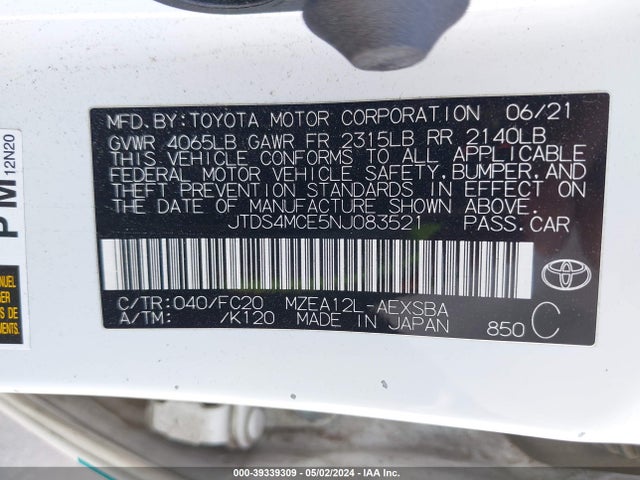 Toyota COROLLA SE 2022 JTDS4MCE5NJ083521 Image 9