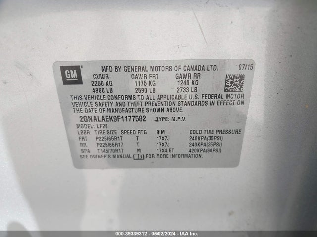 Chevrolet EQUINOX LS 2015 2GNALAEK9F1177582 Image 9