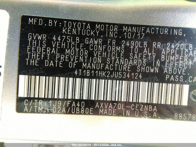 Toyota CAMRY LE 2018 4T1B11HK2JU534124 Image 9