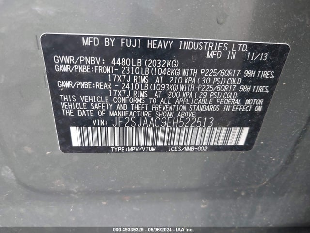 Subaru Forester 2.5i 2014 JF2SJAAC9EH522513 Image 9