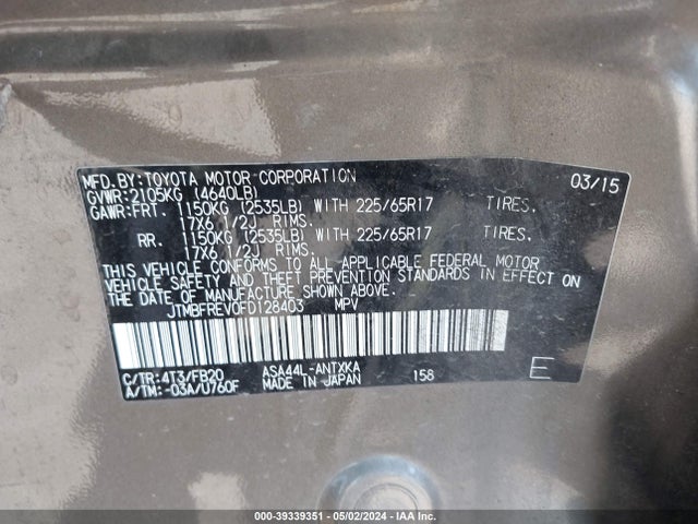 Toyota RAV4 LE 2015 JTMBFREV0FD128403 Image 9