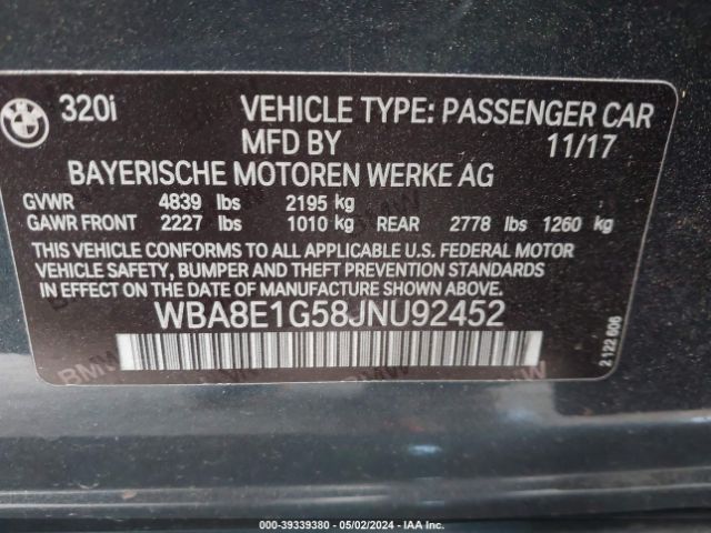 WBA8E1G58JNU92452 BMW 320i