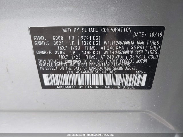 Subaru Ascent Premium 2019 4S4WMABD8K3430389 Image 9