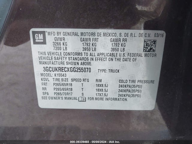 Chevrolet Silverado 1500 2lt 2016 3GCUKRECXGG255070 Image 9