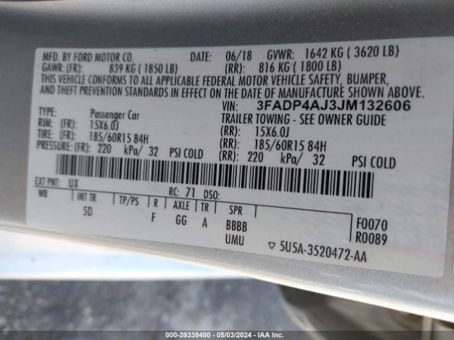 3FADP4AJ3JM132606 Ford FIESTA S