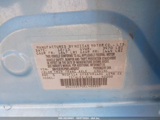 3N1CE2CP0EL405257 Nissan Versa Note Sv