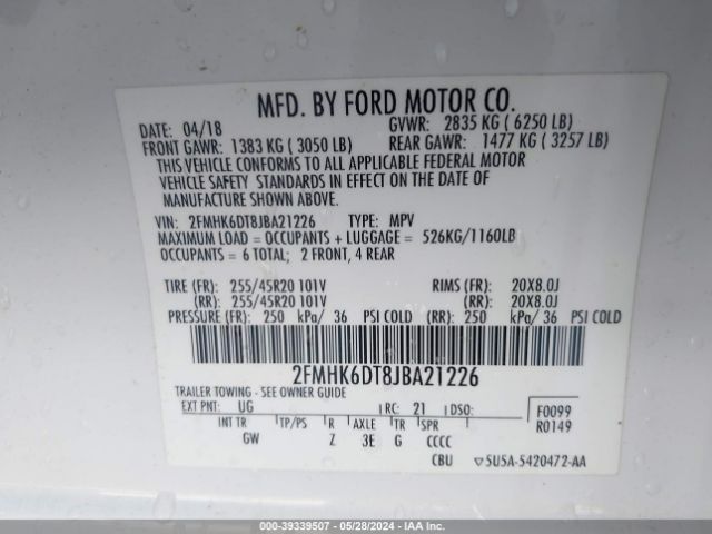 2FMHK6DT8JBA21226 Ford Flex Limited