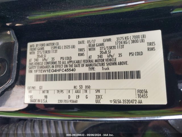 1FTEW1EG4HFC45540 Ford F-150 Platinum