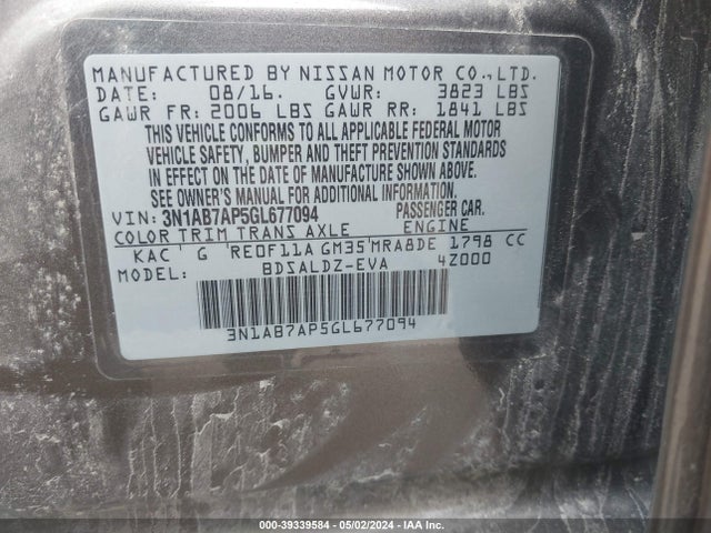 Nissan SENTRA SV 2016 3N1AB7AP5GL677094 Image 9