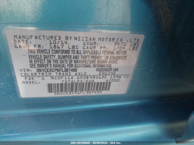 3N1CE2CP6FL387400 Nissan Versa Note Sv