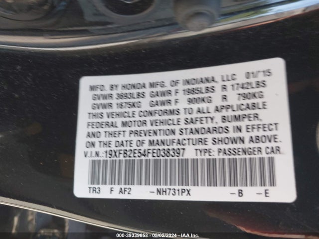 Honda Civic Lx 2015 19XFB2E54FE038397 Image 9