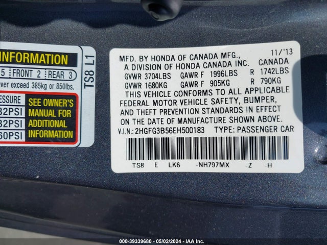 Honda Civic Lx 2014 2HGFG3B56EH500183 Image 9