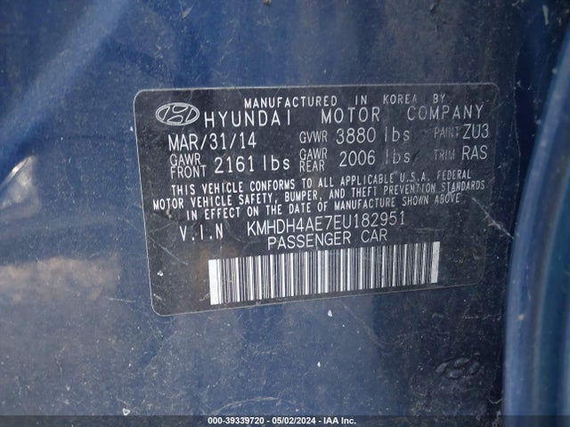 Hyundai ELANTRA SE 2014 KMHDH4AE7EU182951 Image 9