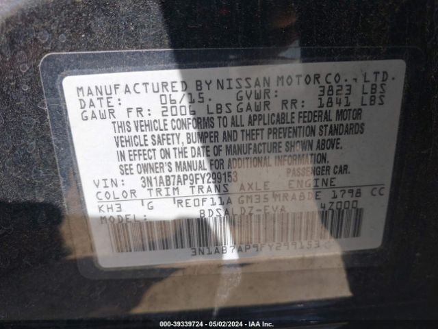 3N1AB7AP9FY299153 Nissan SENTRA SV