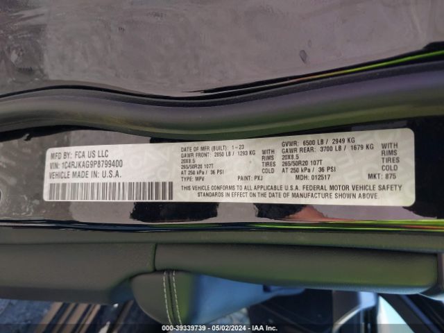 1C4RJKAG9P8799400 Jeep Grand Cherokee L Altitude 4x4