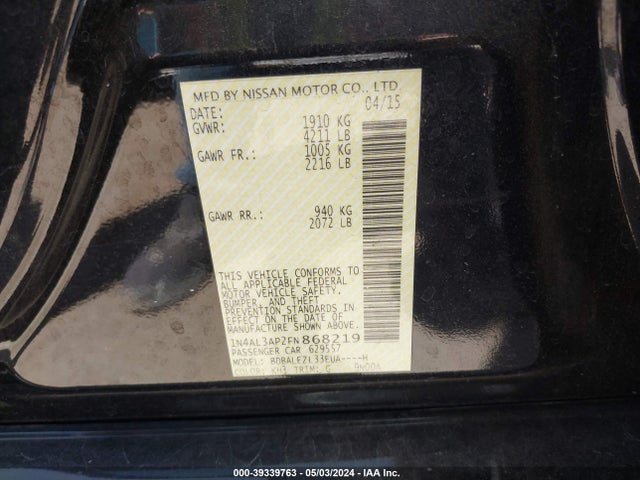 Nissan Altima 2.5 S 2015 1N4AL3AP2FN868219 Image 9
