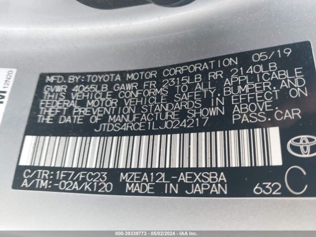 JTDS4RCE1LJ024217 Toyota COROLLA SE