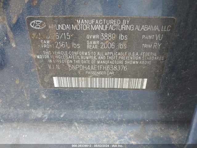 Hyundai ELANTRA SE 2015 5NPDH4AE1FH638376 Image 9