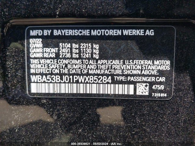 BMW 540 I 2023 WBA53BJ01PWX85284 Image 9