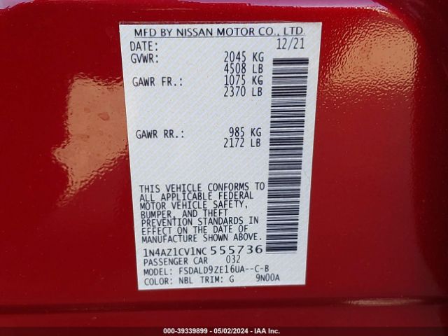 1N4AZ1CV1NC555736 Nissan Leaf Sv 40 Kwh