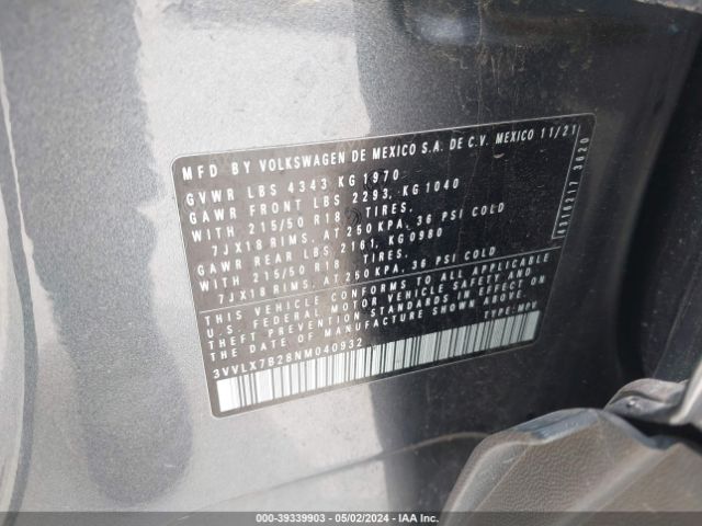 3VVLX7B28NM040932 Volkswagen Taos 1.5t Se