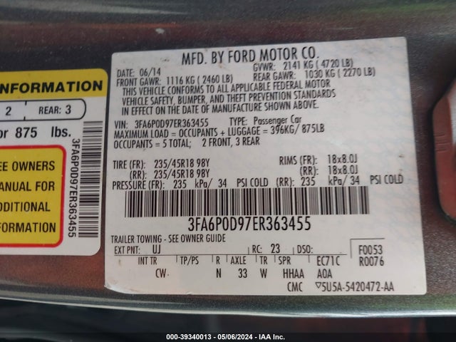 Ford Fusion Titanium 2014 3FA6P0D97ER363455 Image 9