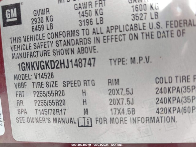 Chevrolet Traverse 1lt 2017 1GNKVGKD2HJ148747 Image 9
