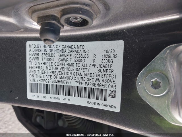 Honda Civic Sport 2021 2HGFC2F80MH507977 Image 9