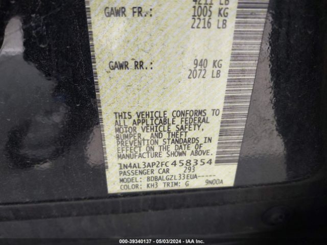 1N4AL3AP2FC458354 Nissan Altima 2.5/2.5 S/2.5 Sl/2.5 Sv