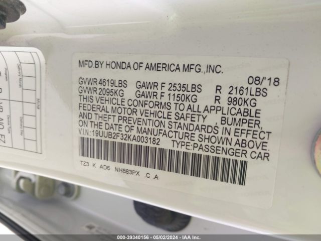 19UUB2F32KA003182 Acura Tlx Standard