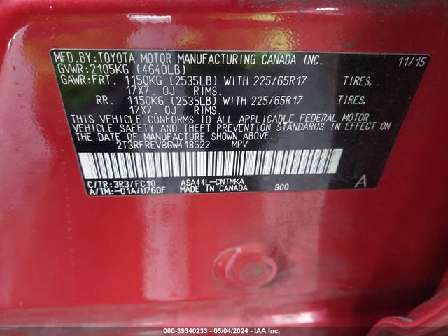 Toyota Rav4 Xle 2016 2T3RFREV8GW418522 Image 9