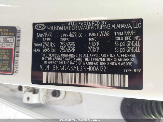 Hyundai TUCSON SE 2022 5NMJA3AE3NH006122 Image 9
