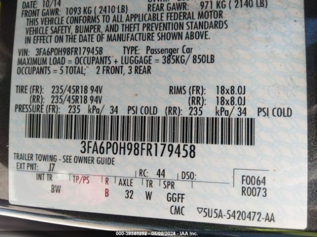3FA6P0H98FR179458 Ford FUSION SE
