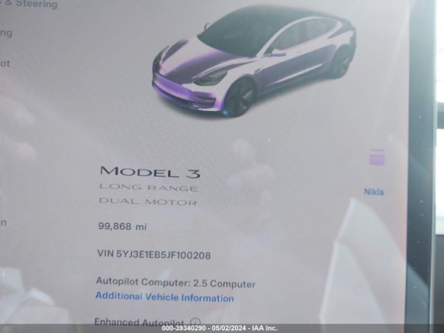 5YJ3E1EB5JF100208 Tesla Model 3 Long Range/performance