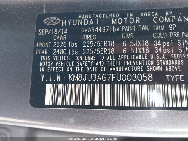 Hyundai Tucson Limited 2015 KM8JU3AG7FU003058 Image 9