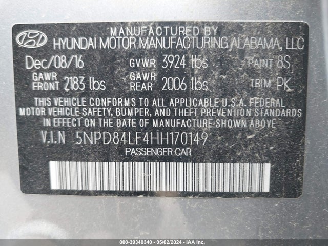 Hyundai ELANTRA SE 2017 5NPD84LF4HH170149 Image 9