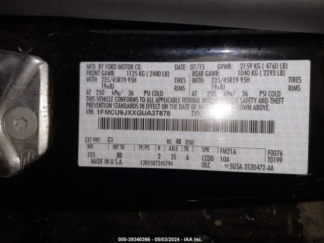 1FMCU9JXXGUA37878 Ford Escape Titanium