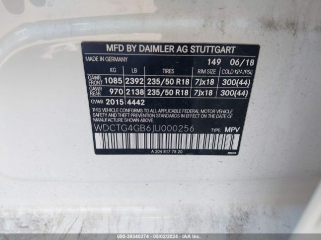 WDCTG4GB6JU000256 Mercedes-Benz Gla 250 4matic