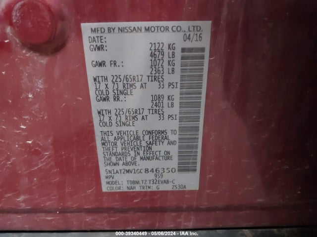 Nissan ROGUE SV 2016 5N1AT2MV1GC846350 Image 9