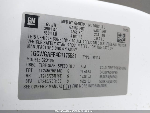 Chevrolet Express 2500 Work Van 2016 1GCWGAFF4G1176531 Image 9