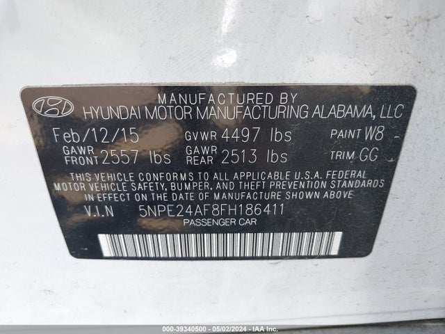 Hyundai SONATA SE 2015 5NPE24AF8FH186411 Image 9
